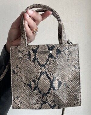 Nine West Snake Print Mini Tote White With Black Accents & Removable Strap trap